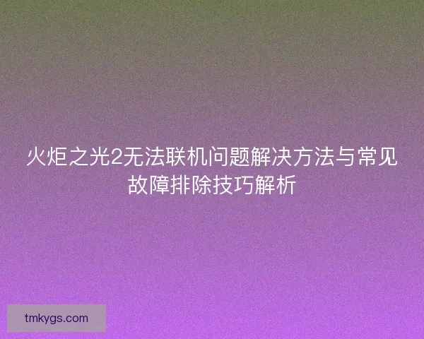 火炬之光2无法联机问题解决方法与常见故障排除技巧解析