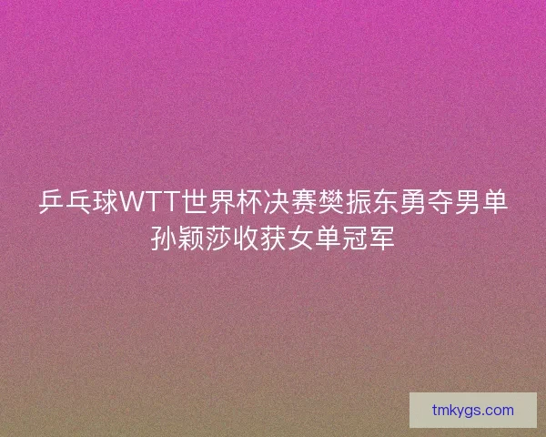 乒乓球WTT世界杯决赛樊振东勇夺男单孙颖莎收获女单冠军 乒乓球WTT世界杯决赛樊振东勇夺男单孙颖莎收获女单冠军